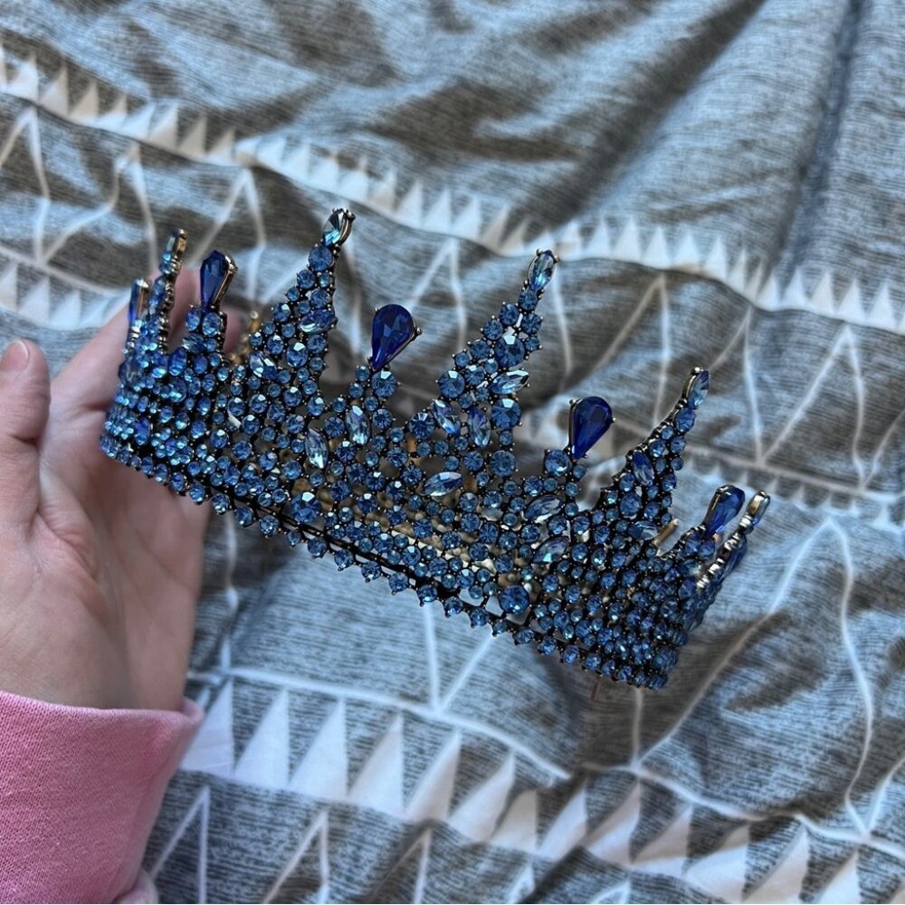 Royal Blue Crystal Tiara Crown - Women Accessories Hat
